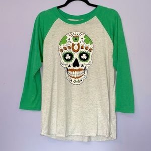 3/4 sleeve Sugar skull St. Patricks day Tee Shirt